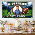 Custom Photo Birthday Banner, Personalized Picture Frame Sign, Green Field First Down Football Happy Birthday Backdrop, Large 71"x43"