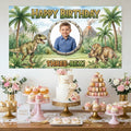 Custom Photo Birthday Banner, Personalized Picture Frame Sign, Green Jungle Dinosaur Three Rex 3rd Happy Birthday Backdrop, Large 71"x43"