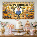 Custom Photo Birthday Banner, Personalized Picture Frame Sign, Yellow & Black Construction Truck Happy Birthday Backdrop, Large 71"x43"