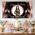 Custom Photo Birthday Banner, Personalized Picture Frame Sign, Rose Gold & Black Talk Thirty To Me Backdrop, Large 71"x43"