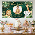 Custom Photo Birthday Banner, Personalized Picture Frame Sign, Green Jungle Safari Wild One 1st Happy Birthday Backdrop, Large 71"x43"