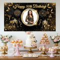 Custom Photo Birthday Banner, Personalized Picture Frame Sign, Elegant Black & Gold 50th Happy Birthday Backdrop, Large 71"x43"